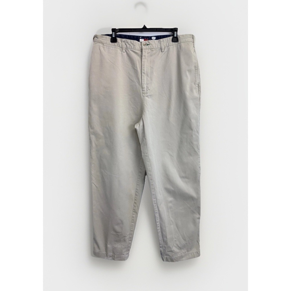 Vintage 90s Tommy Hilfiger Men's 38X32 Wide Tapered Leg Chino Pants Khaki Cotton